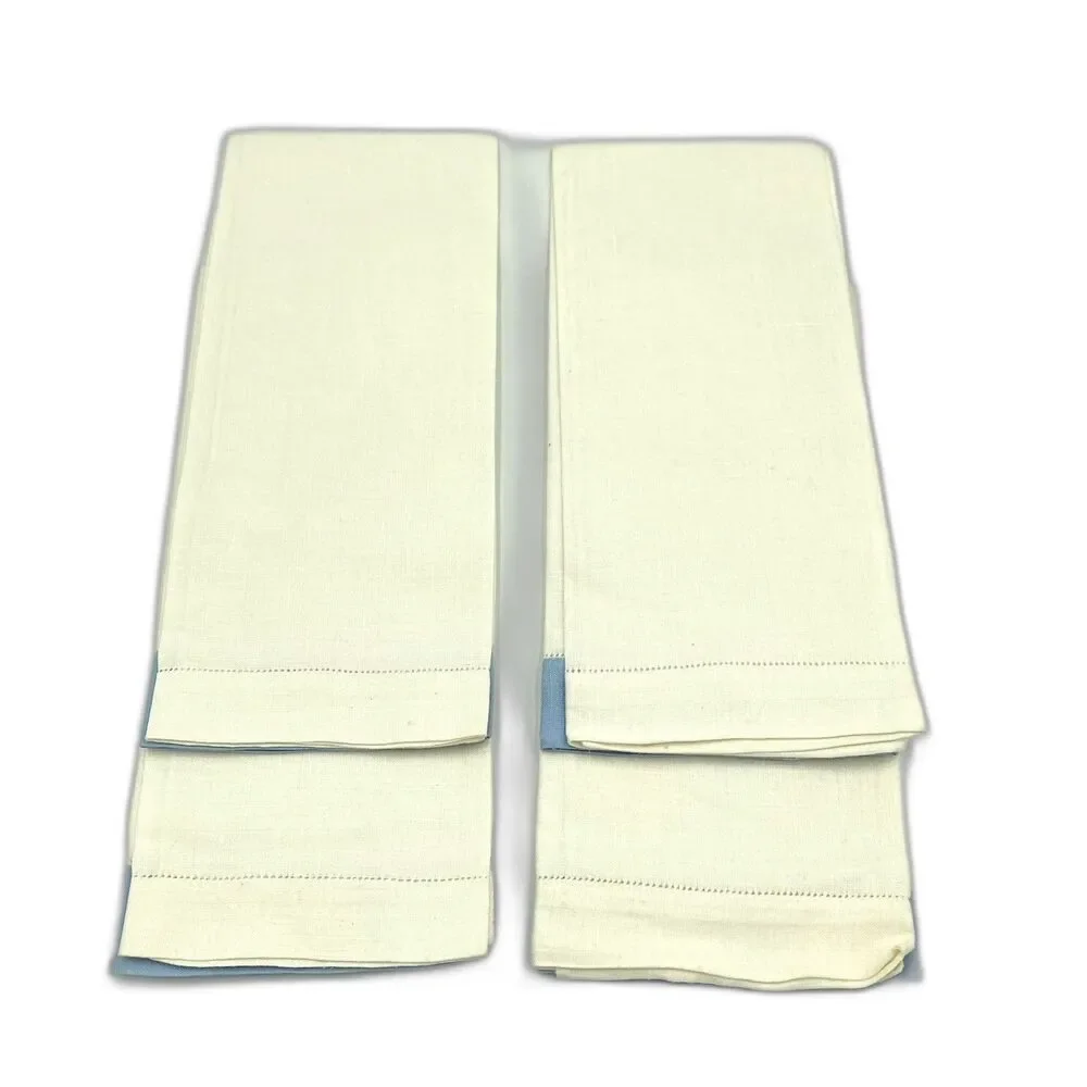 Vintage Guest Towels White Floral Hand Embroidered Appliqué Linen Towels Set 4